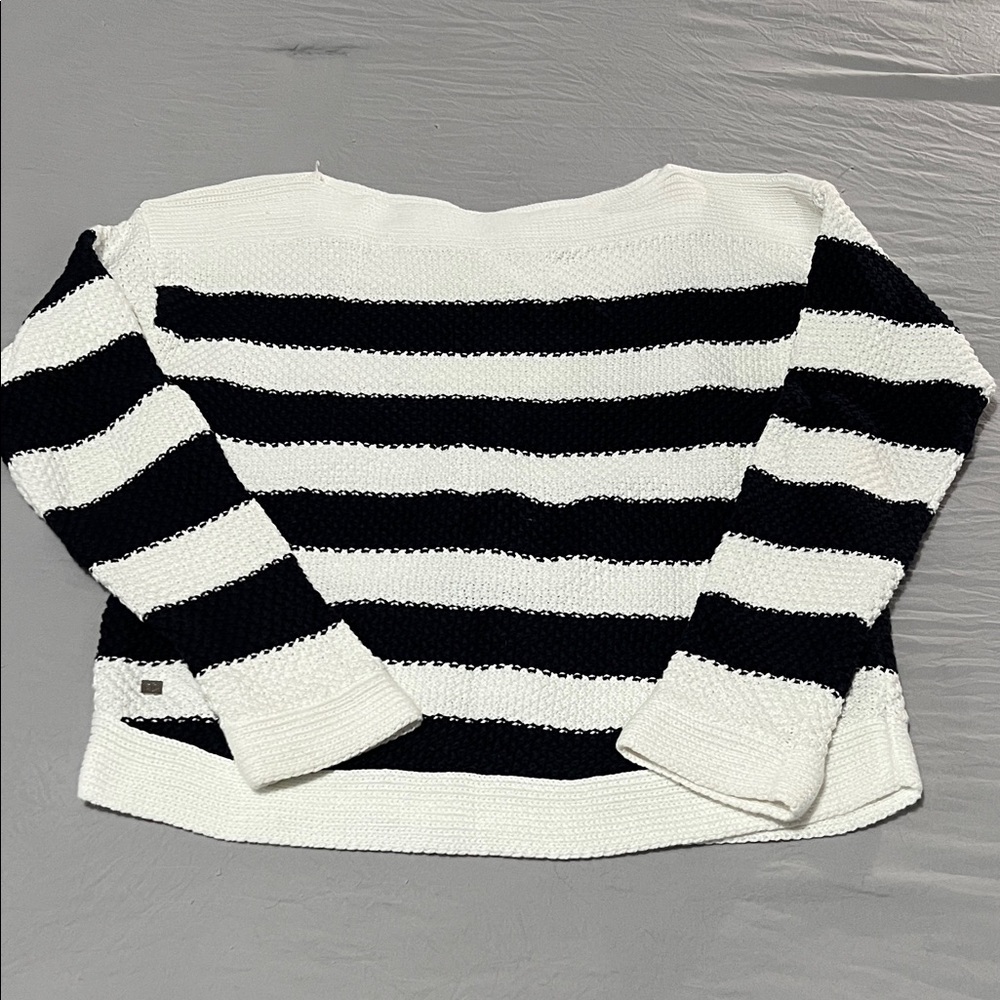 Lauren by Ralph Lauren 100% Cotton Black/White Boat Neck Sweater